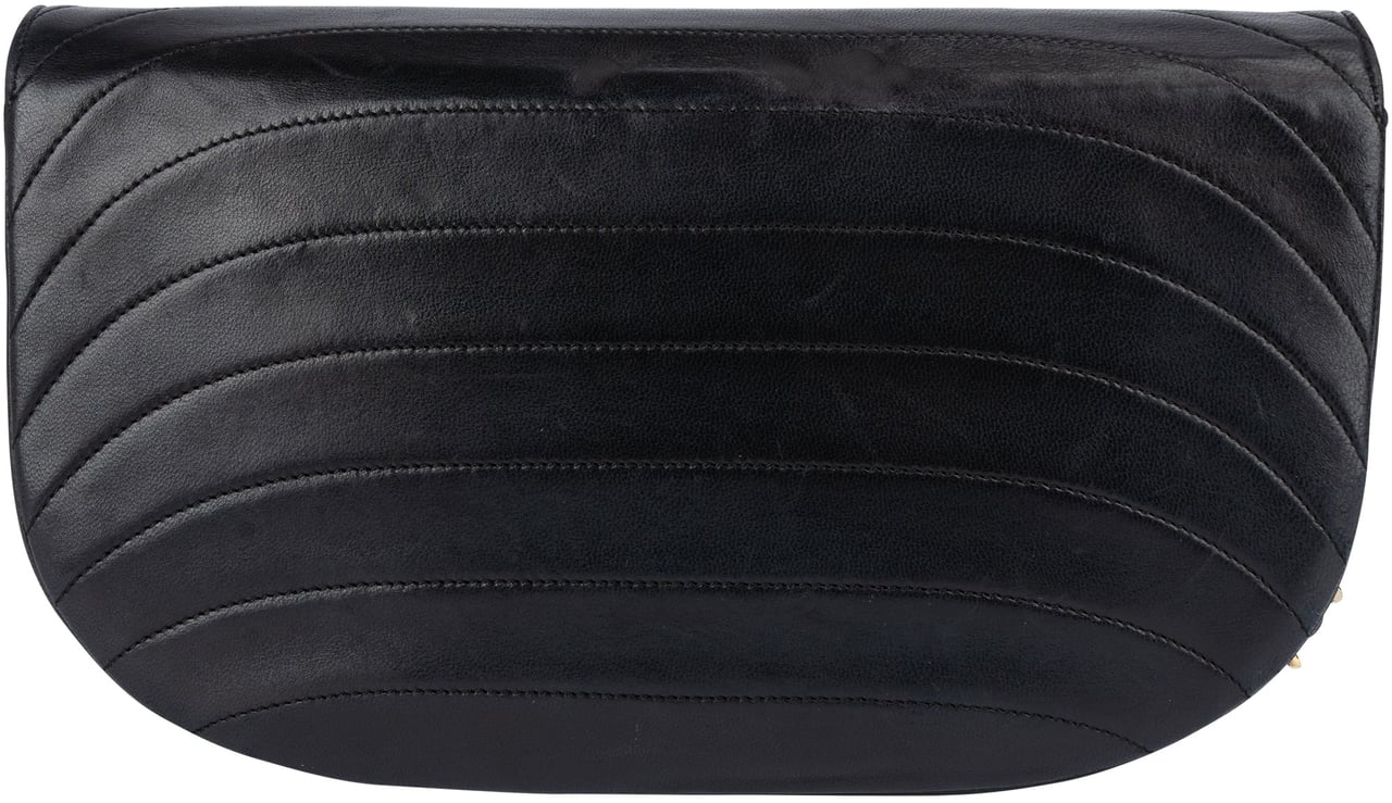 Chanel Chanel Stitching Lambskin 24K Gold Halfmoon Single Flap Shoulder Bag Zwart