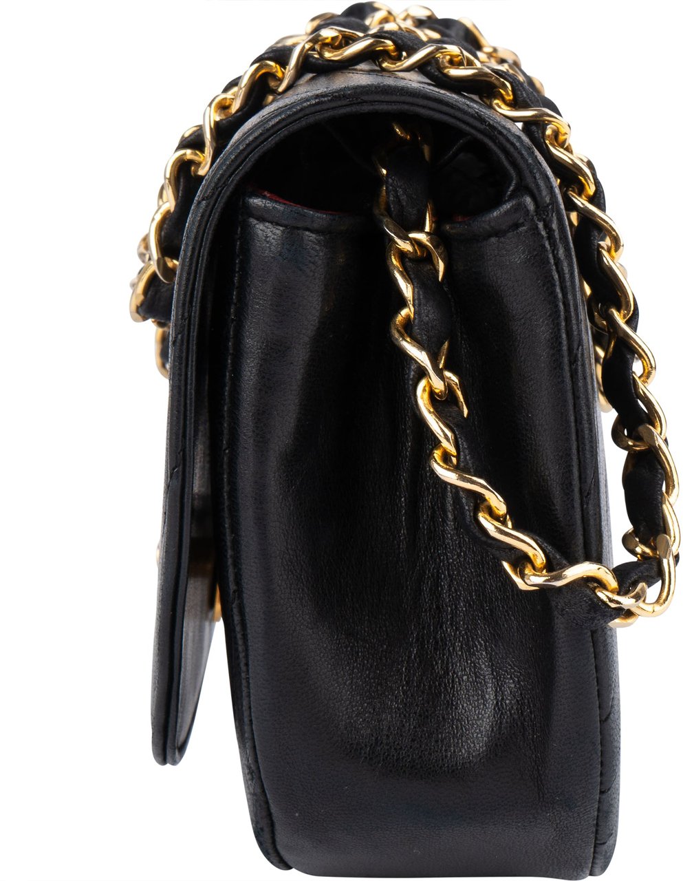 Chanel Chanel Stitching Lambskin 24K Gold Halfmoon Single Flap Shoulder Bag Zwart