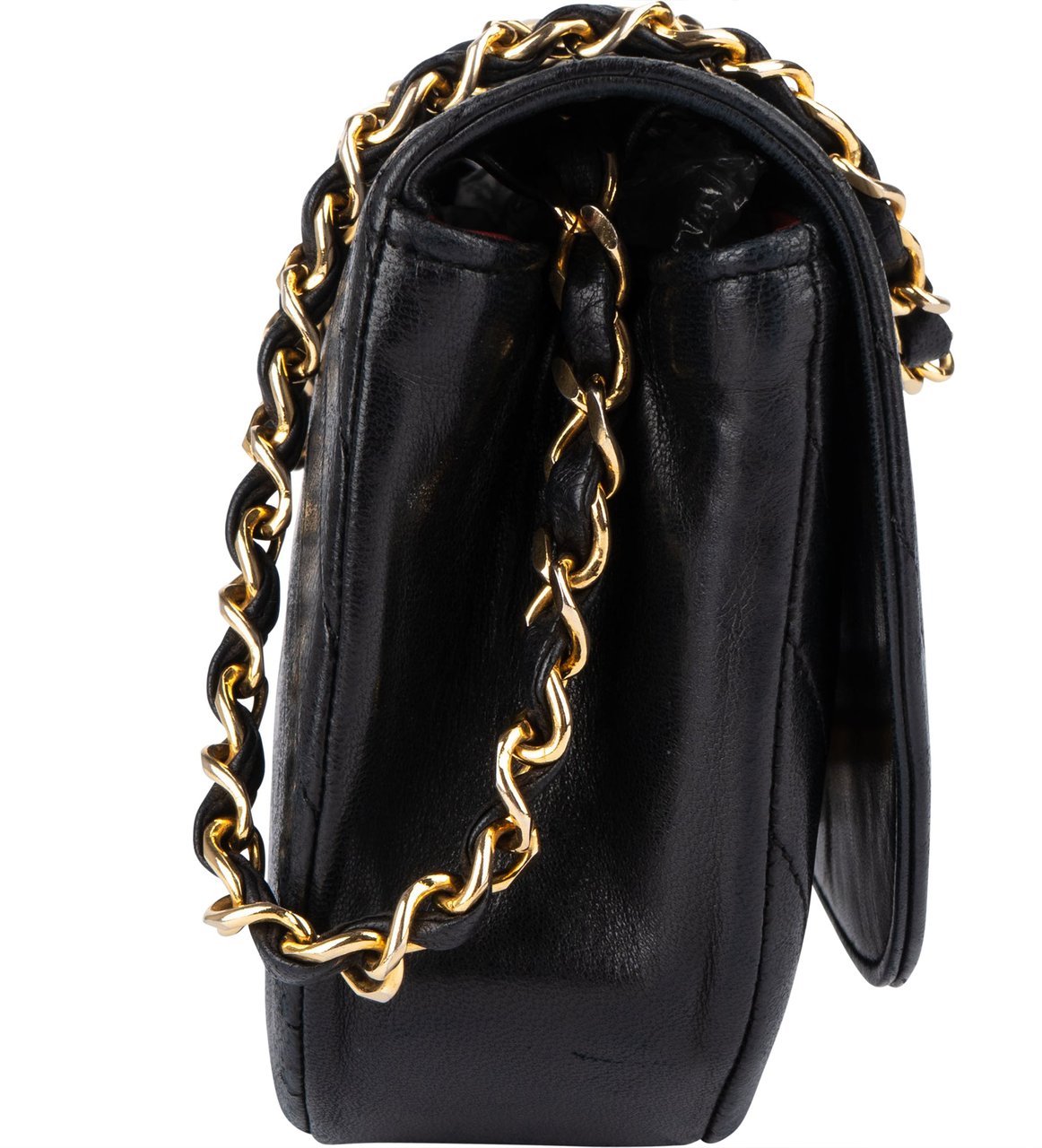 Chanel Chanel Stitching Lambskin 24K Gold Halfmoon Single Flap Shoulder Bag Zwart