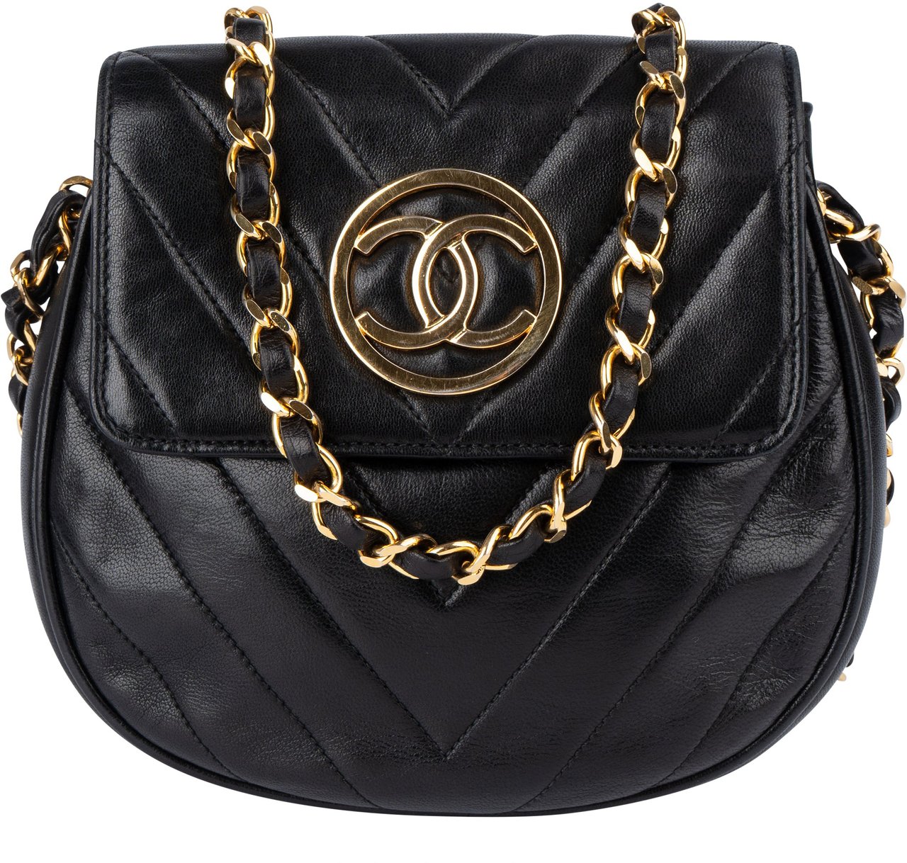 Chanel Quilted Chevron Lambskin Single Flap Crossbody Bag Zwart