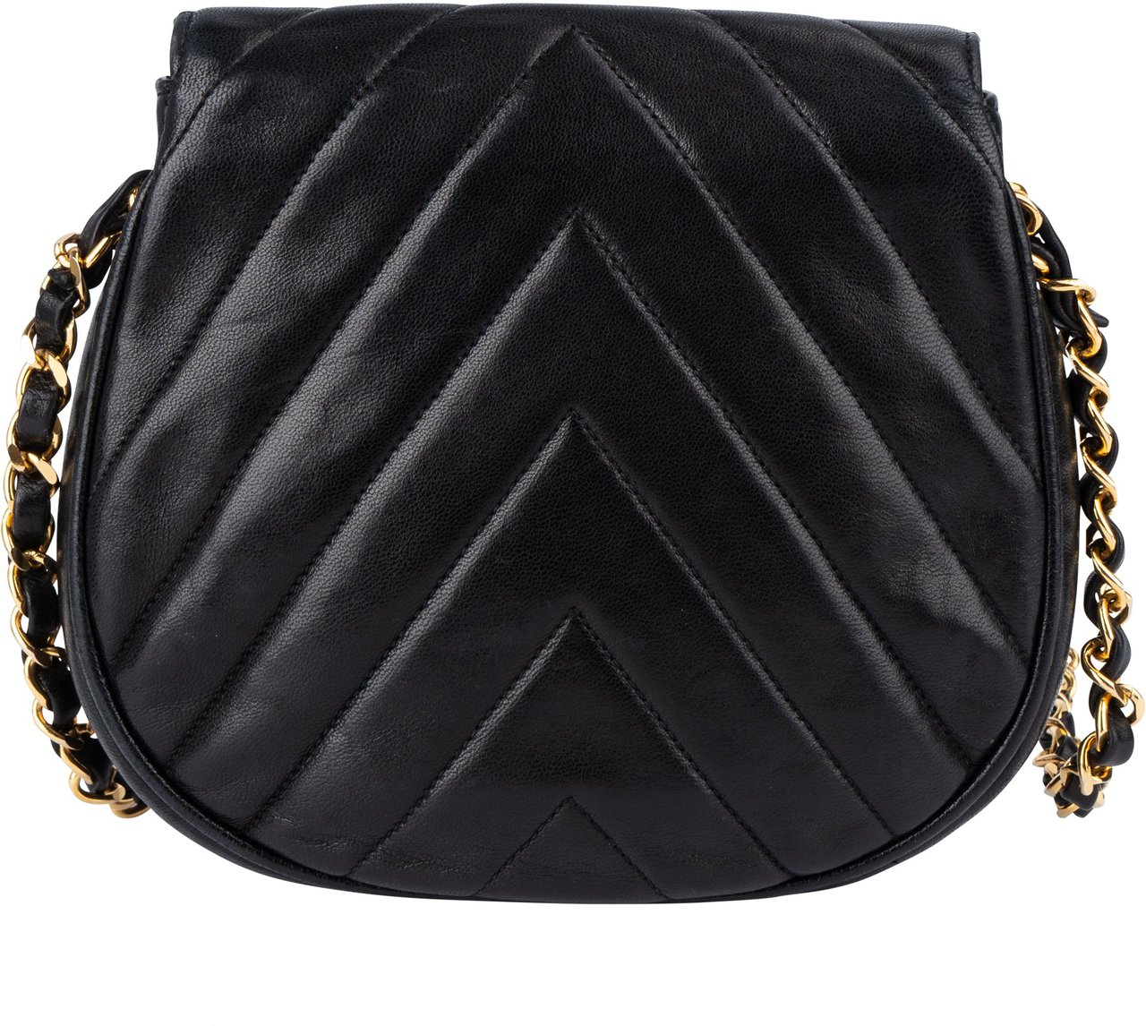 Chanel Quilted Chevron Lambskin Single Flap Crossbody Bag Zwart