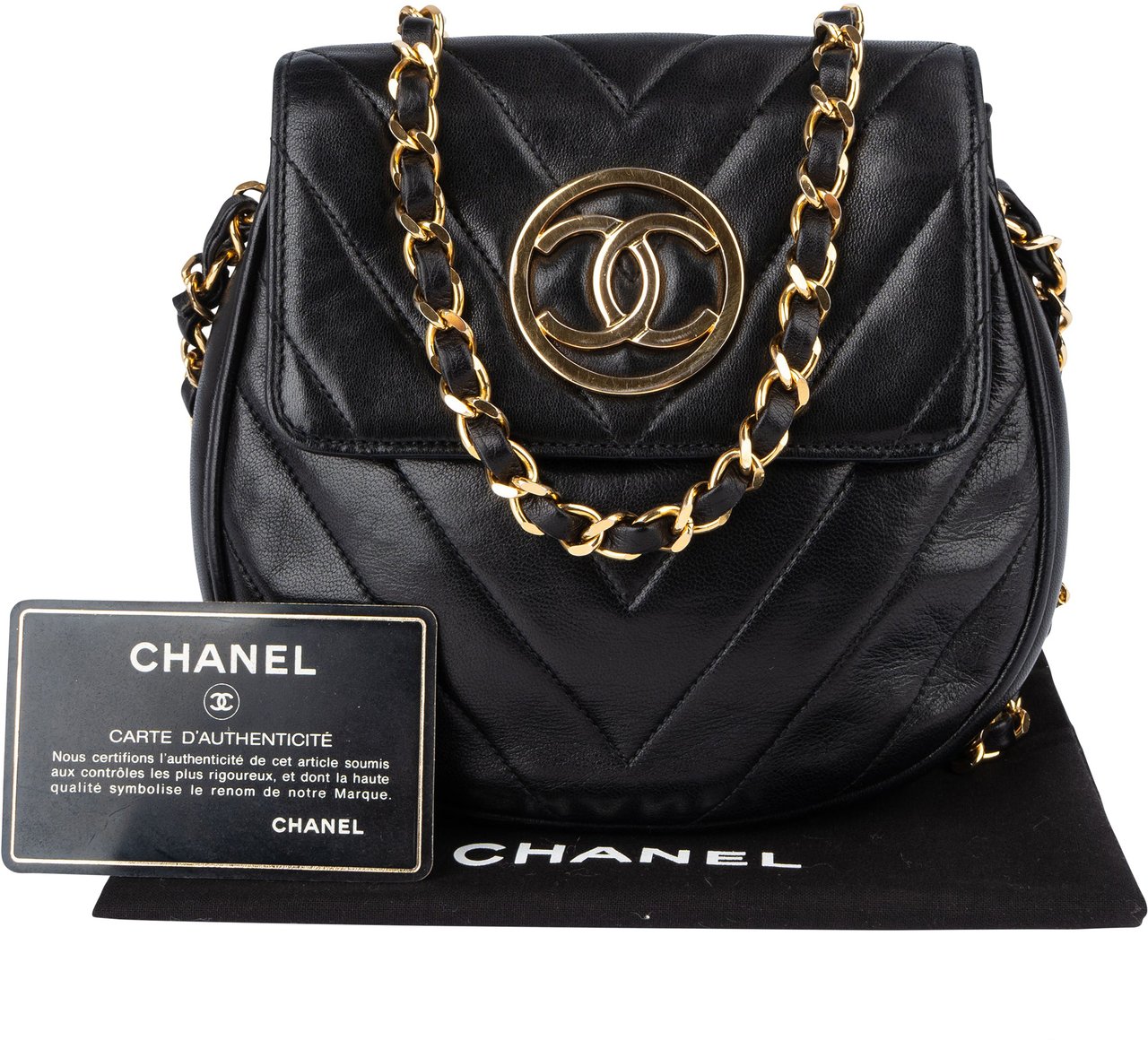 Chanel Quilted Chevron Lambskin Single Flap Crossbody Bag Zwart