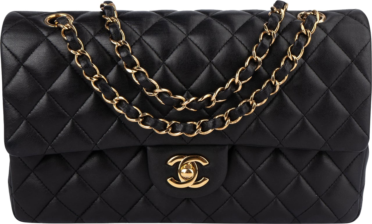 Chanel Chanel Quilted Lambskin CC Medium Double Flap Crossbody Bag Zwart
