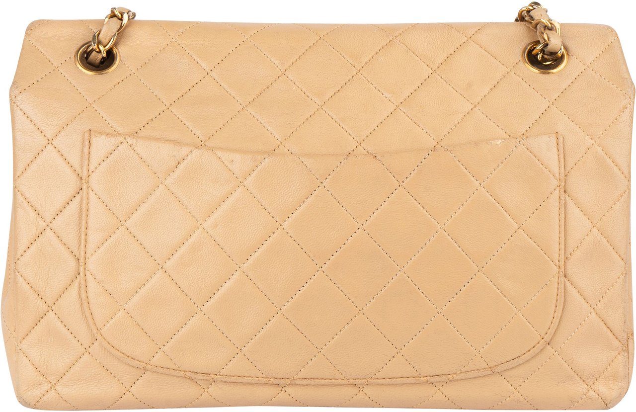 Chanel Chanel Quilted Lambskin 24K Gold Single Flap Crossbody Bag Beige