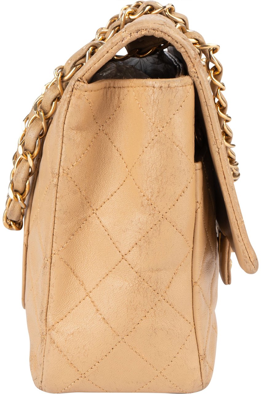 Chanel Chanel Quilted Lambskin 24K Gold Single Flap Crossbody Bag Beige