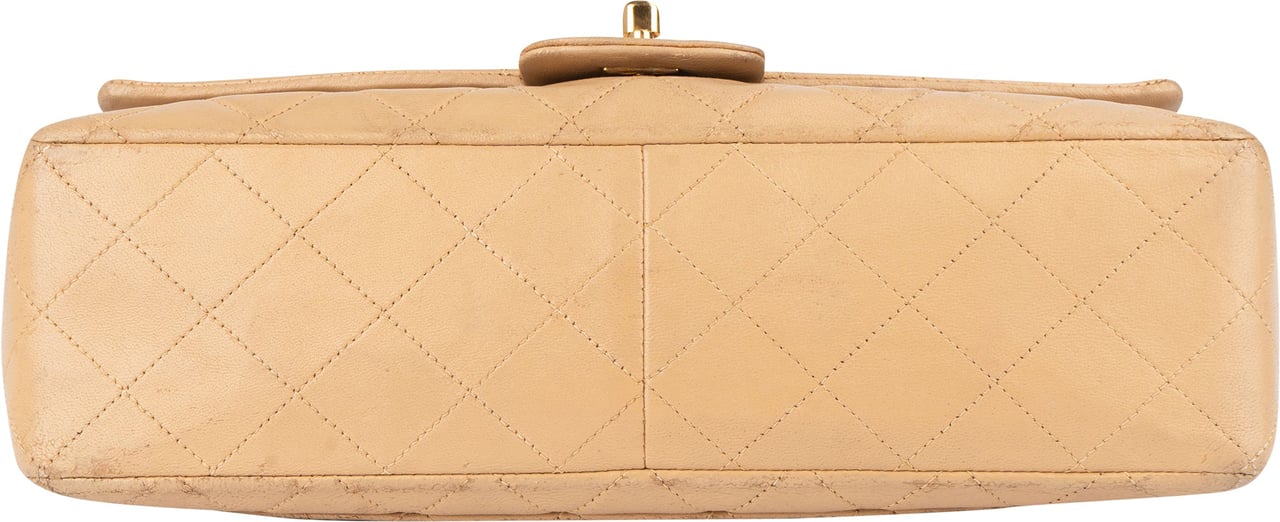 Chanel Chanel Quilted Lambskin 24K Gold Single Flap Crossbody Bag Beige