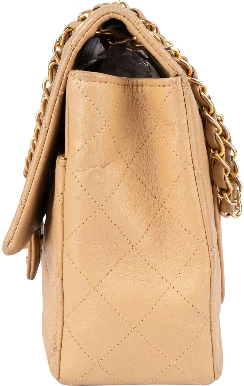 Chanel Chanel Quilted Lambskin 24K Gold Single Flap Crossbody Bag Beige