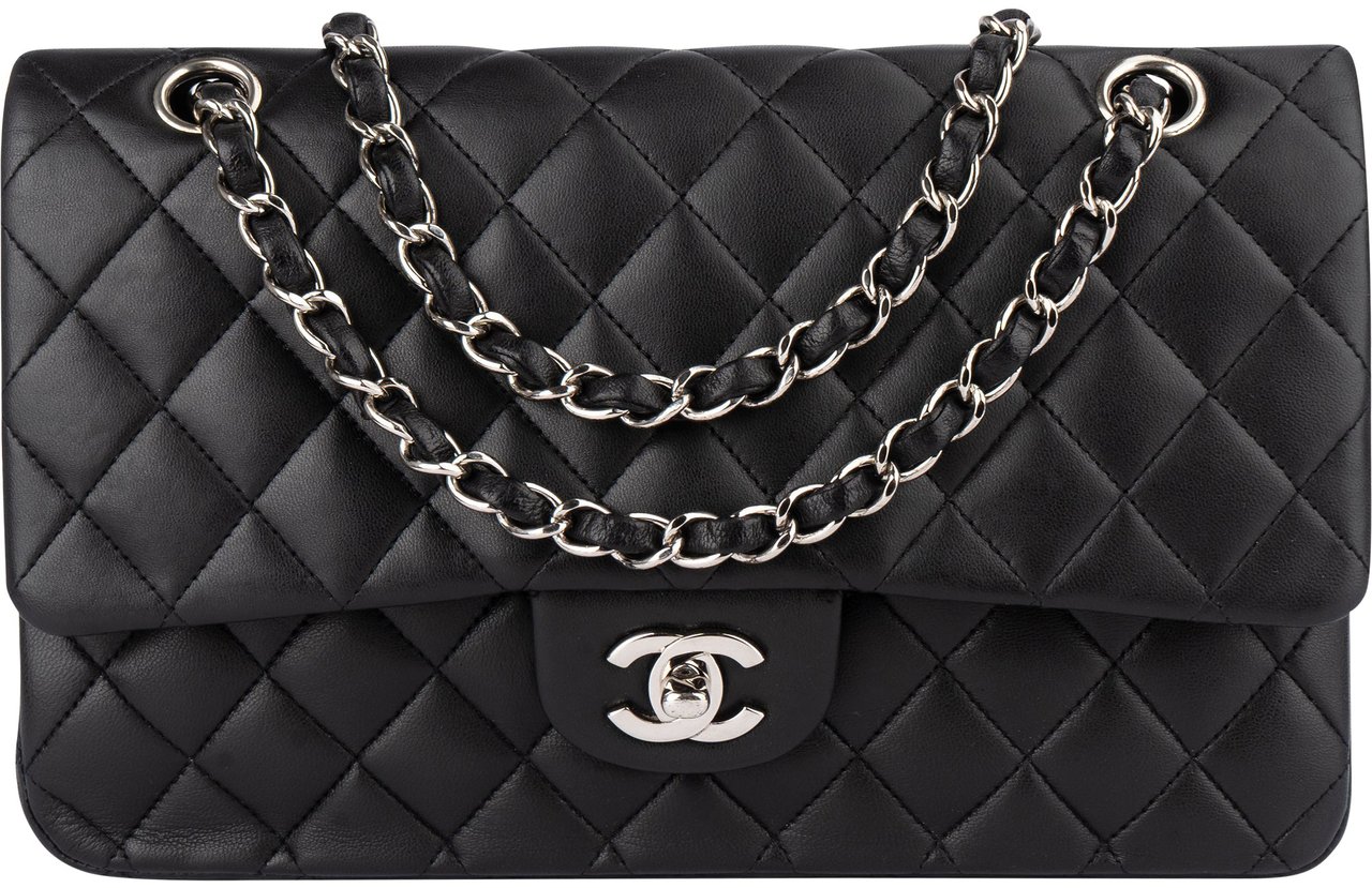 Chanel Chanel Quilted Lambskin Medium Double Flap Crossbody Bag Zwart