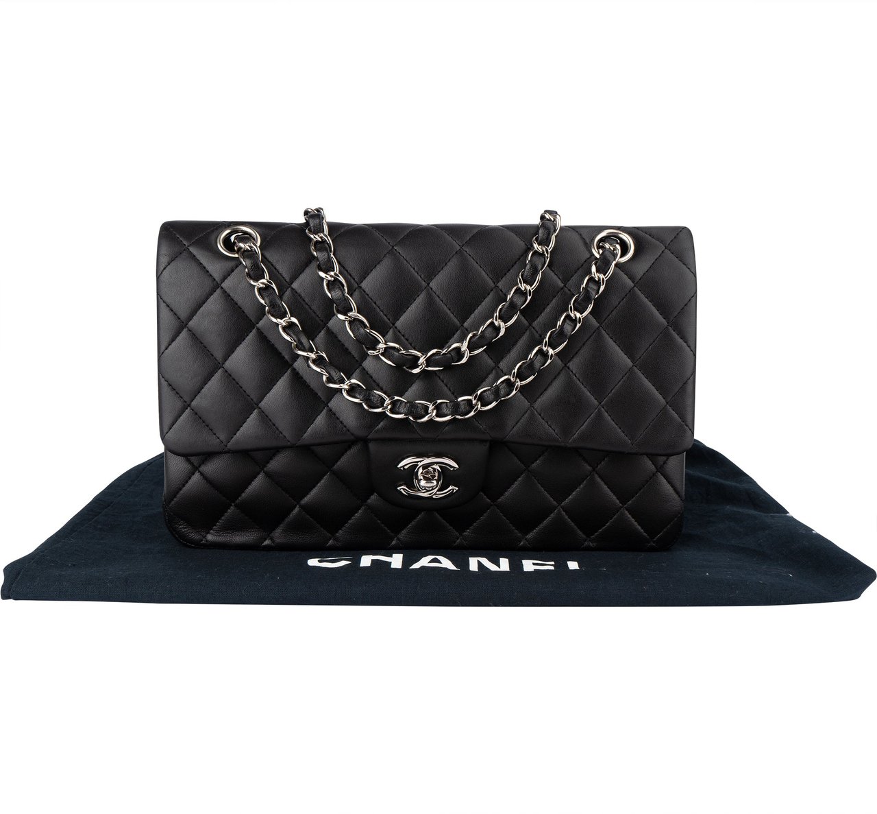 Chanel Chanel Quilted Lambskin Medium Double Flap Crossbody Bag Zwart