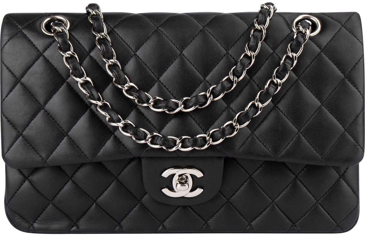 Chanel Chanel Quilted Lambskin Medium Double Flap Crossbody Bag Zwart