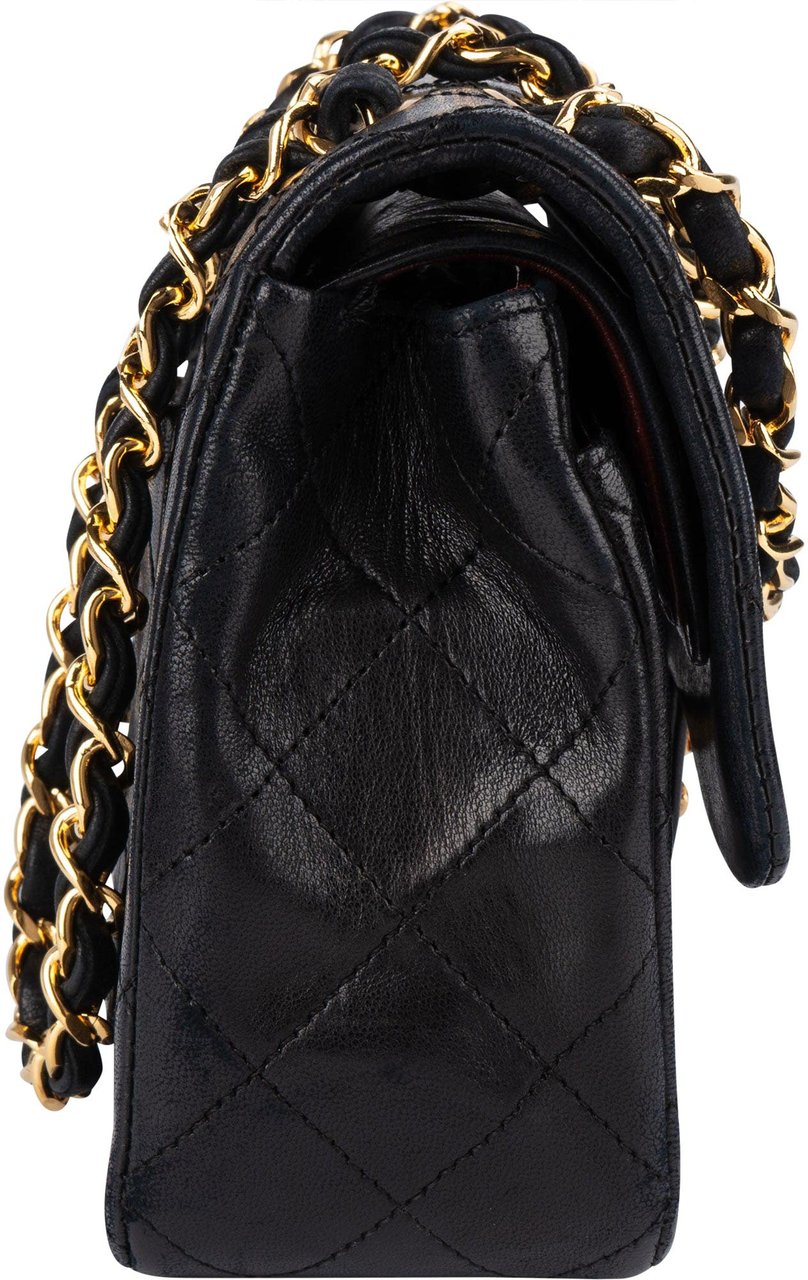 Chanel Chanel Quilted Lambskin 24K Gold Small Double Flap Crossbody Bag Zwart