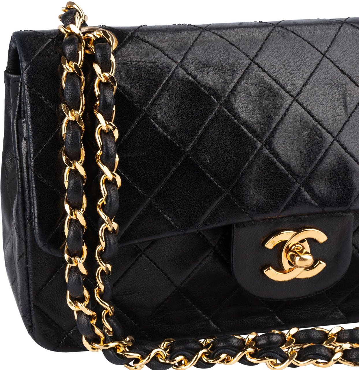 Chanel Chanel Quilted Lambskin 24K Gold Small Double Flap Crossbody Bag Zwart