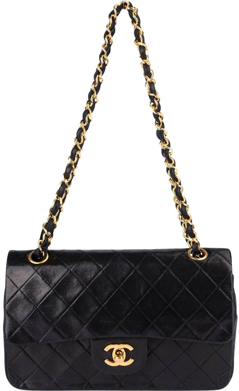 Chanel Chanel Quilted Lambskin 24K Gold Small Double Flap Crossbody Bag Zwart