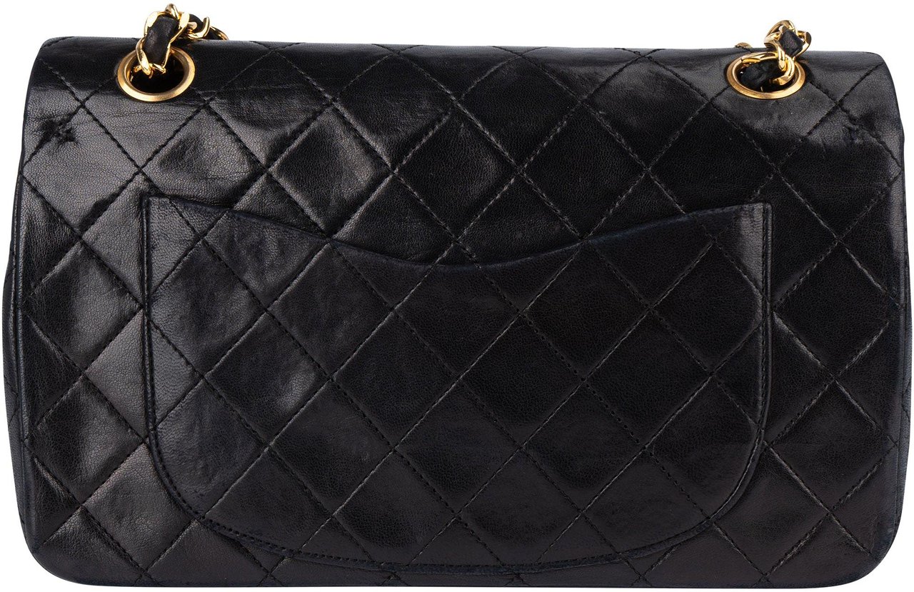 Chanel Chanel Quilted Lambskin 24K Gold Small Double Flap Crossbody Bag Zwart