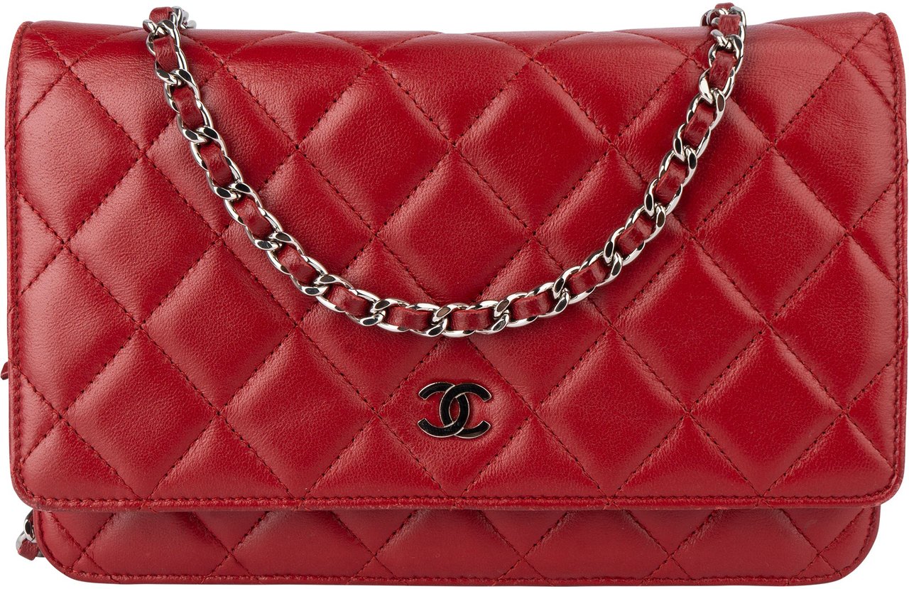 Chanel Chanel Quilted Lambskin Wallet On Chain Crossbody Bag Rood