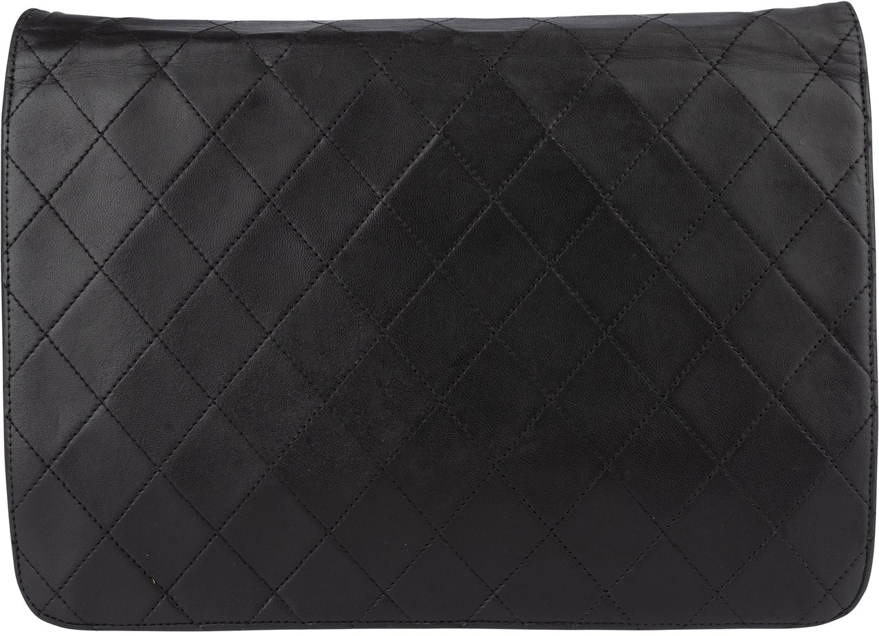 Chanel Chanel Quilted Lambskin 24k Gold Single Flap Shoulder Bag Zwart