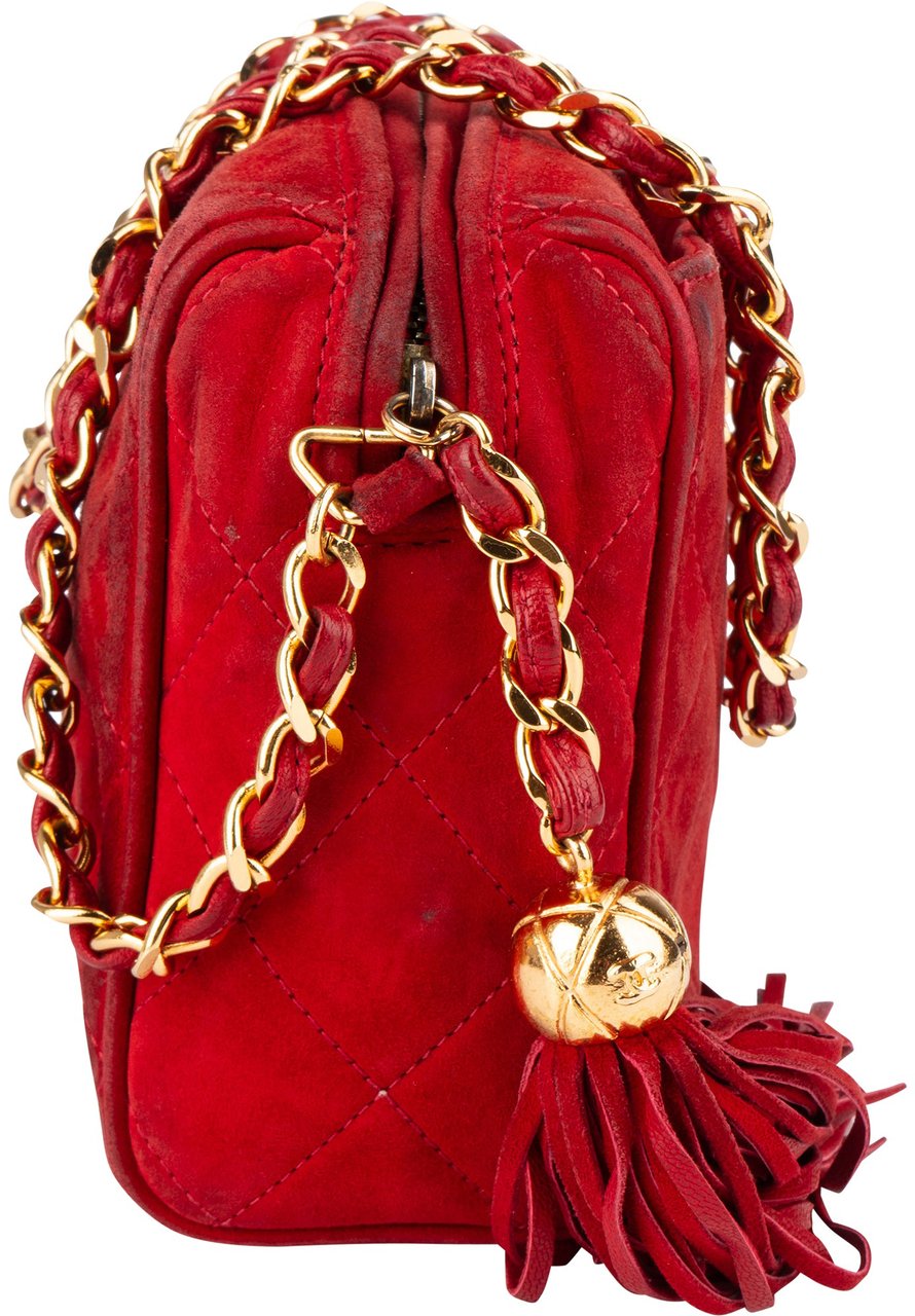 Chanel Chanel Quilted Suede Leather CC Camera Crossbody Bag Rood