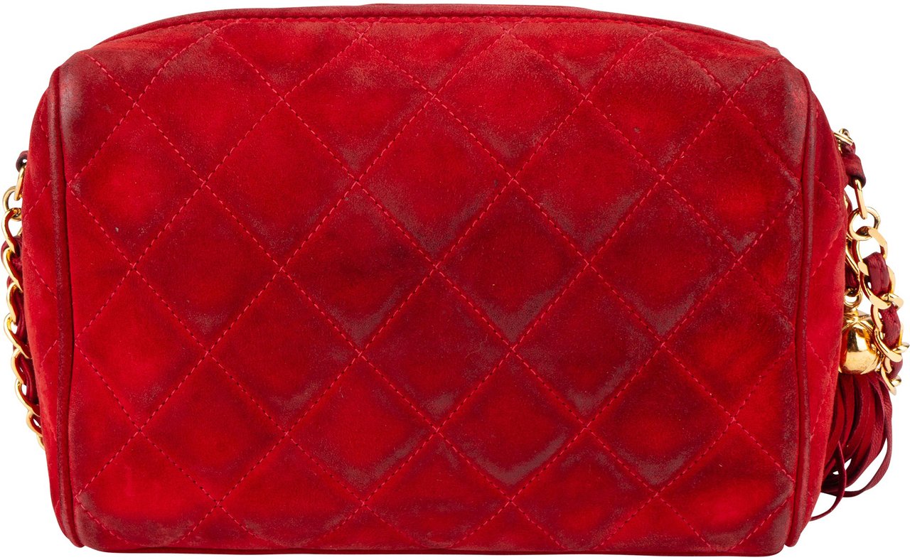 Chanel Chanel Quilted Suede Leather CC Camera Crossbody Bag Rood
