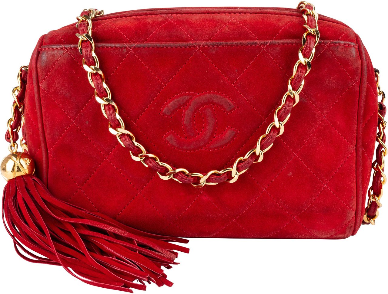 Chanel Chanel Quilted Suede Leather CC Camera Crossbody Bag Rood