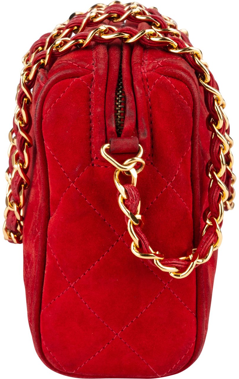 Chanel Chanel Quilted Suede Leather CC Camera Crossbody Bag Rood