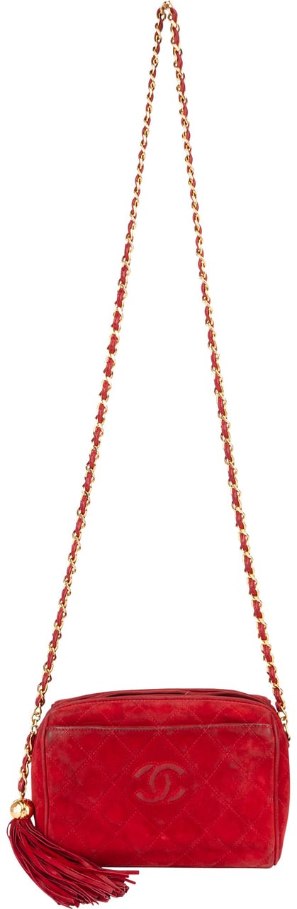 Chanel Chanel Quilted Suede Leather CC Camera Crossbody Bag Rood