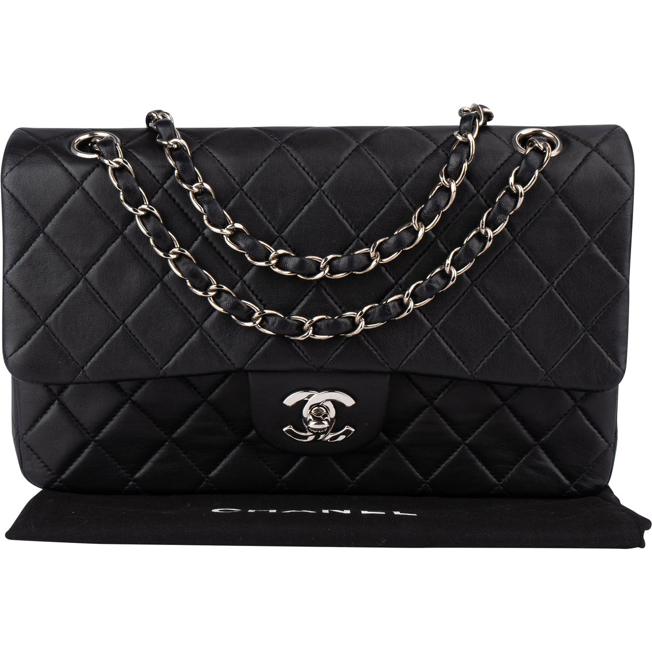 Chanel Chanel Quilted Lambskin Medium Double Flap Crossbody Bag Zwart