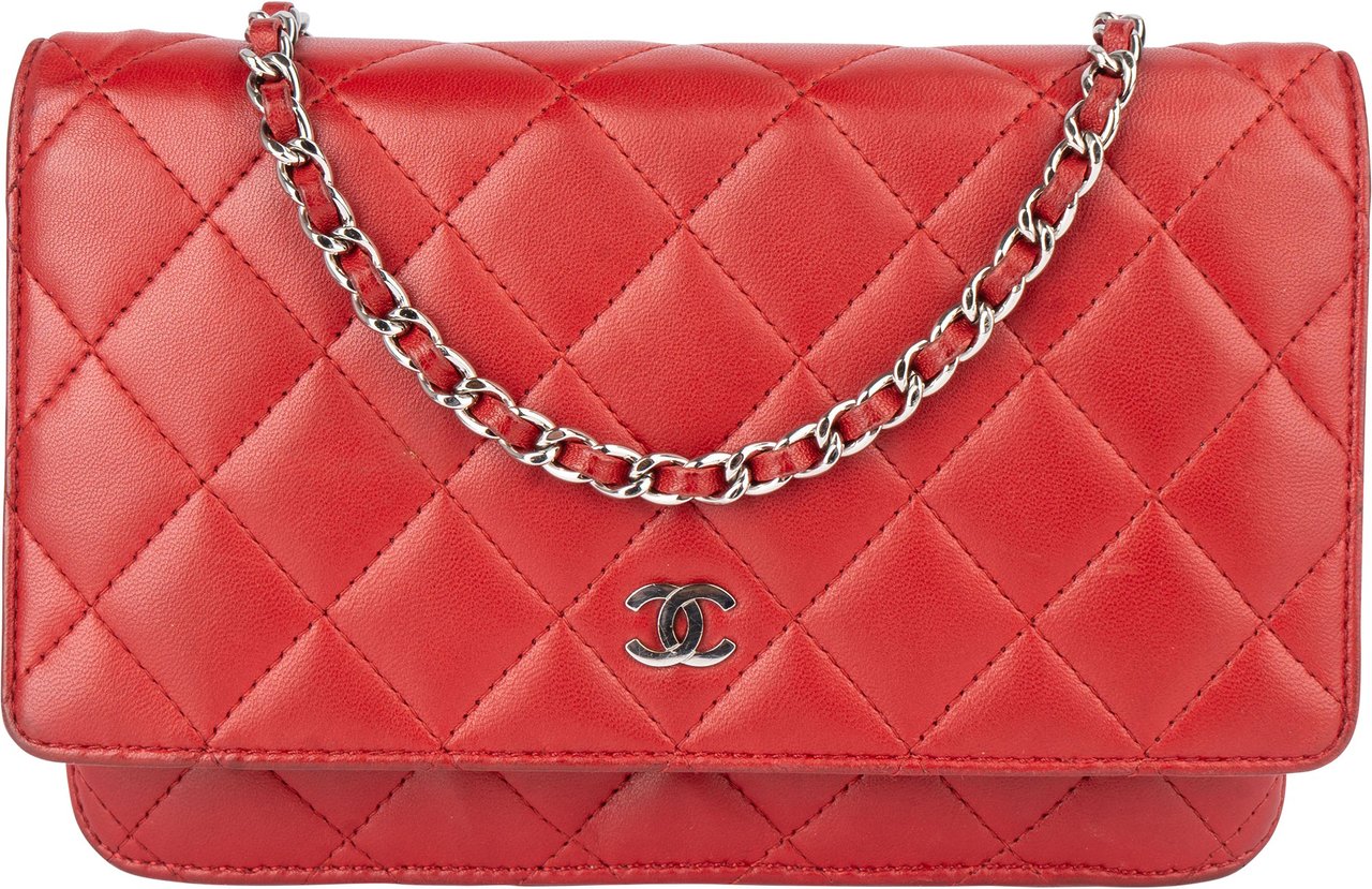 Chanel Chanel Quilted Lambskin Wallet On Chain Crossbody Bag Rood