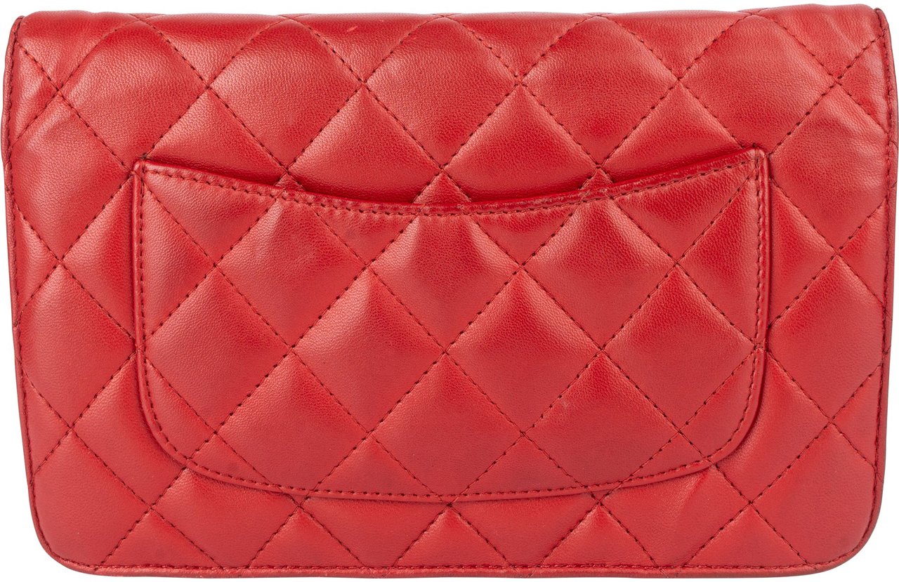 Chanel Chanel Quilted Lambskin Wallet On Chain Crossbody Bag Rood