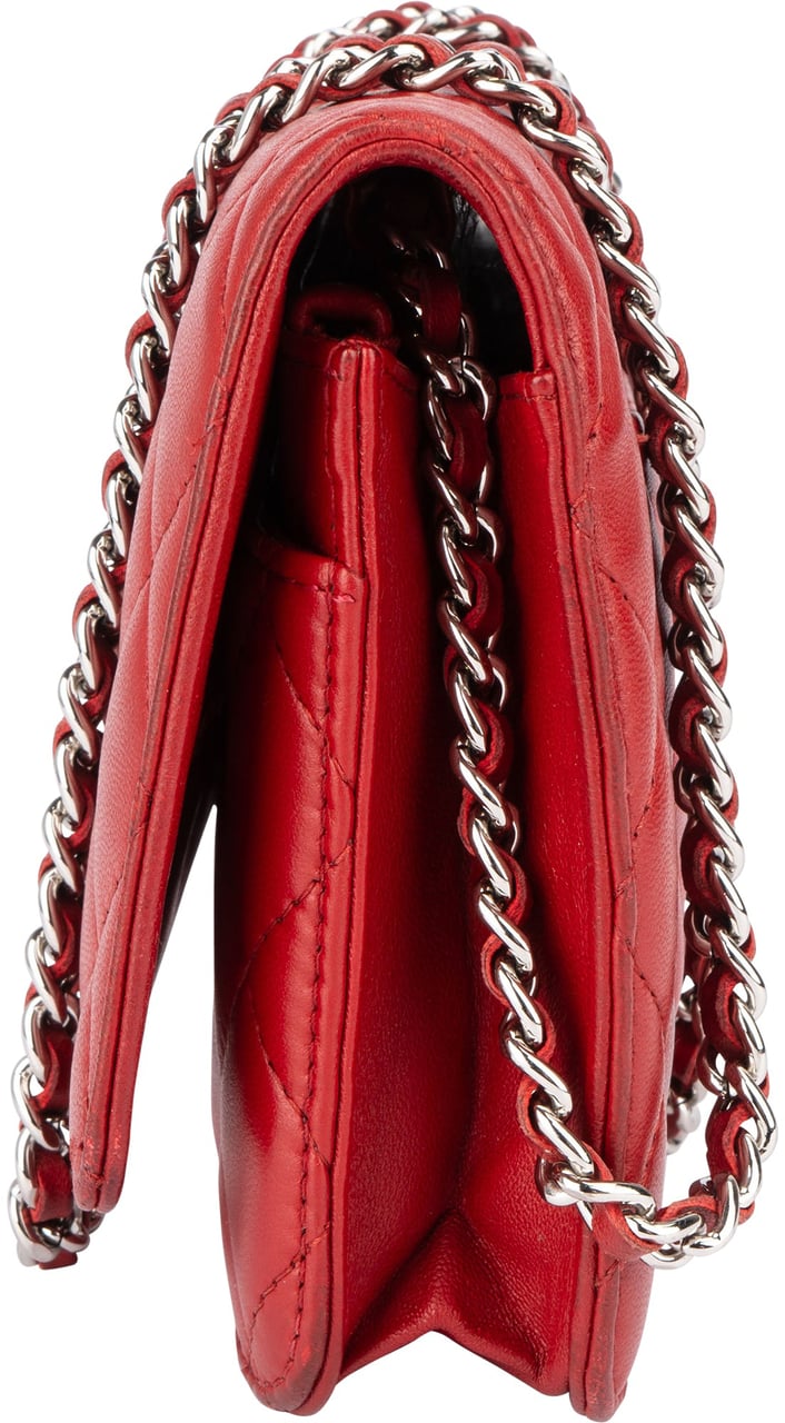 Chanel Chanel Quilted Lambskin Wallet On Chain Crossbody Bag Rood