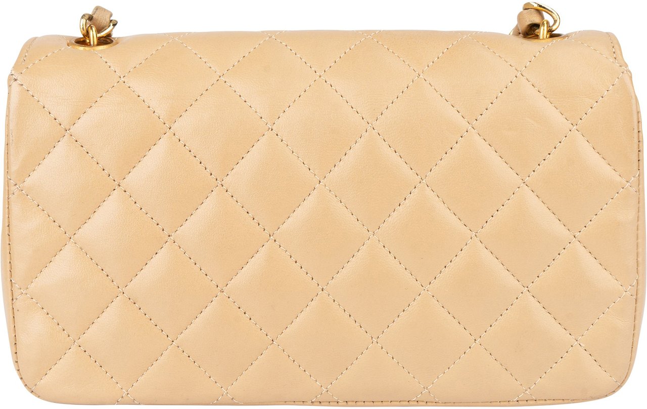 Chanel Chanel Quilted Lambskin 24K Gold Single Flap Crossbody Bag Beige