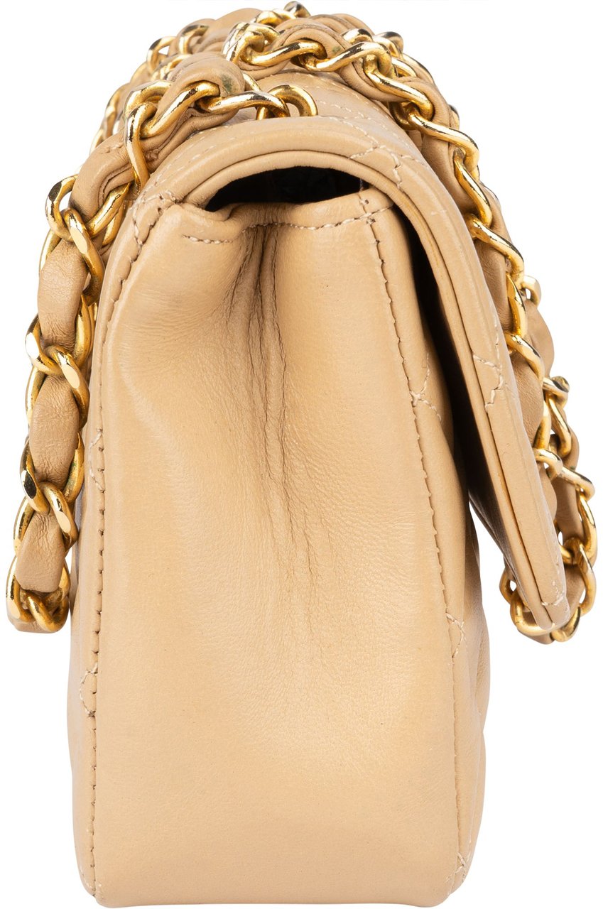 Chanel Chanel Quilted Lambskin 24K Gold Single Flap Crossbody Bag Beige