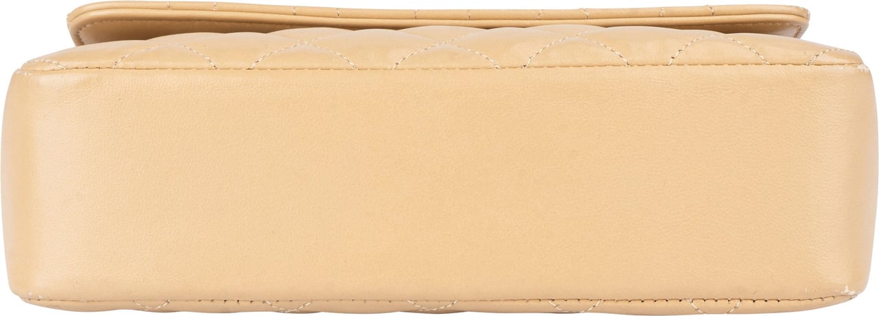 Chanel Chanel Quilted Lambskin 24K Gold Single Flap Crossbody Bag Beige