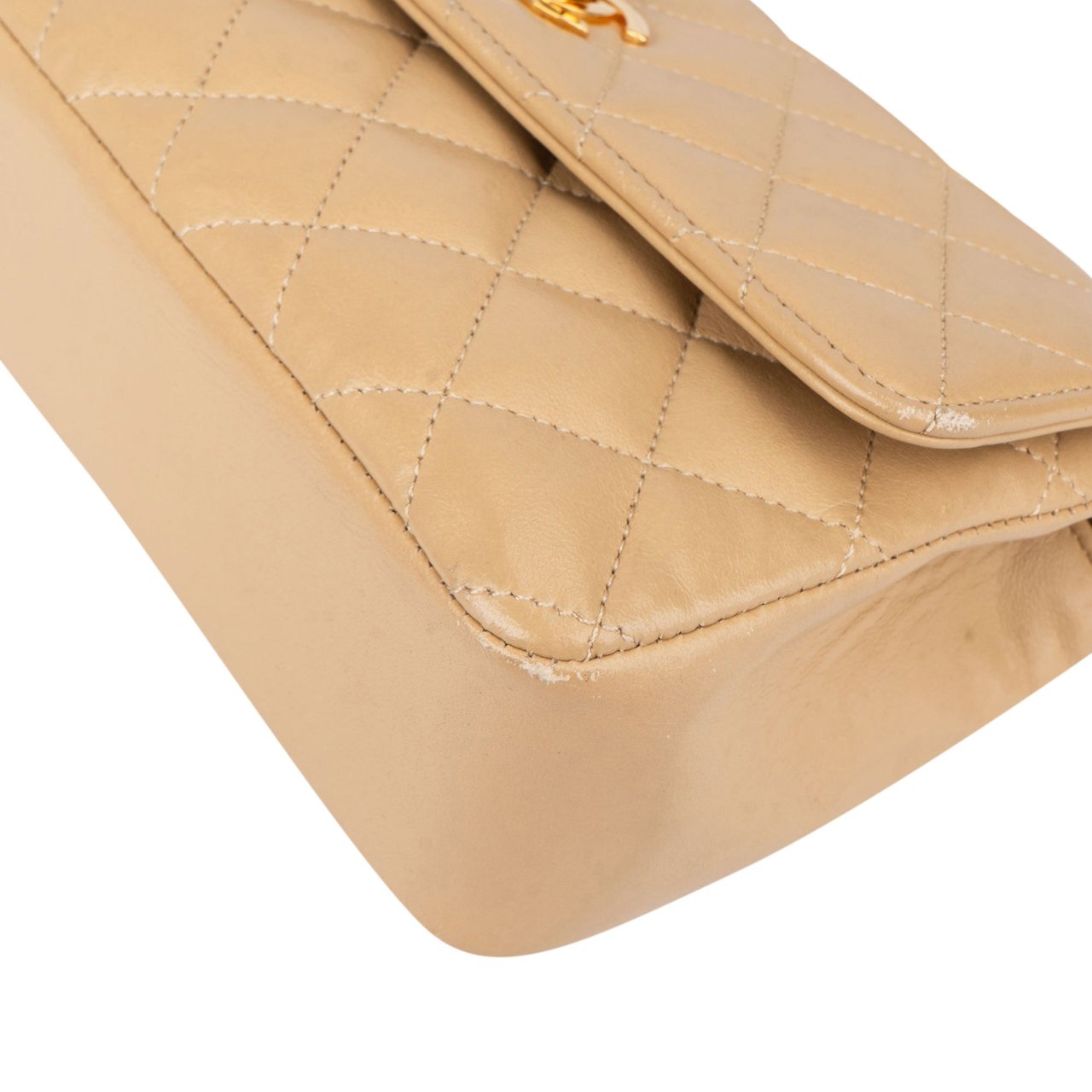 Chanel Chanel Quilted Lambskin 24K Gold Single Flap Crossbody Bag Beige