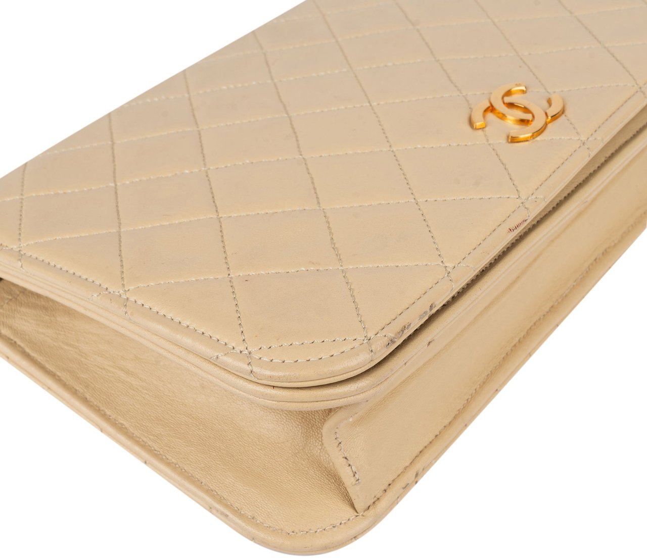 Chanel Chanel Quilted Lambskin 24K Gold Single Flap Shoulder Bag Beige