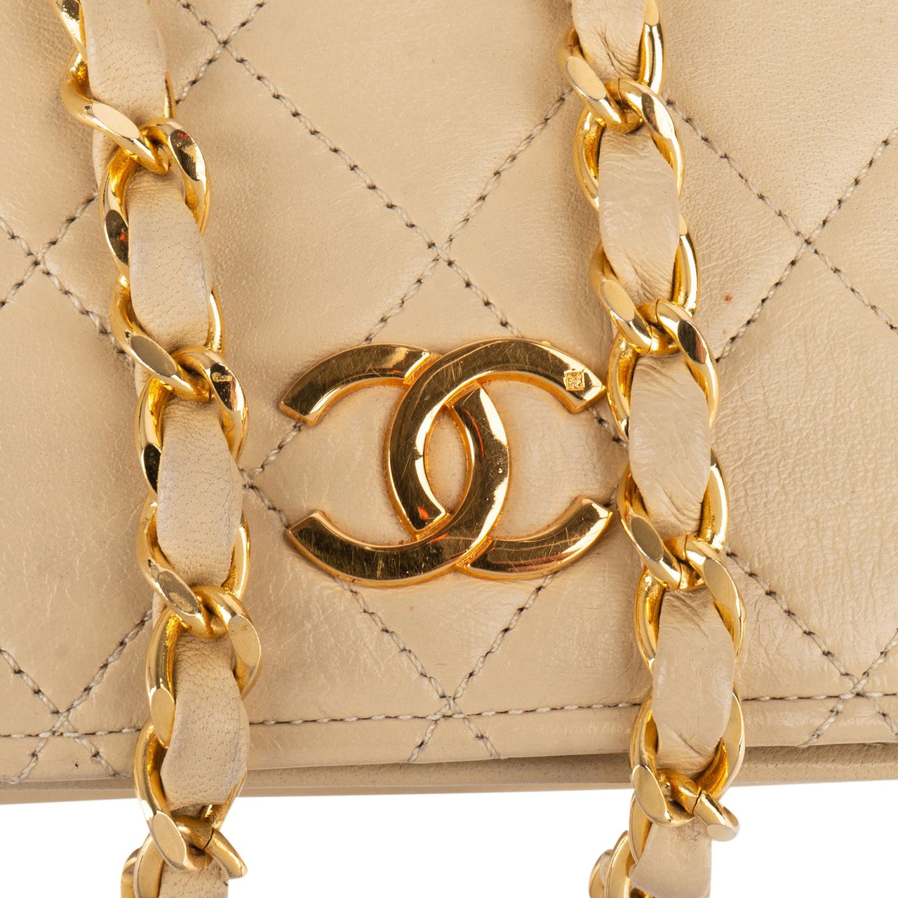 Chanel Chanel Quilted Lambskin 24K Gold Single Flap Shoulder Bag Beige