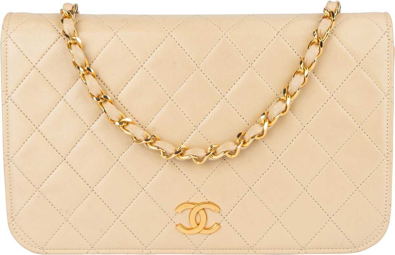 Chanel Chanel Quilted Lambskin 24K Gold Single Flap Shoulder Bag Beige
