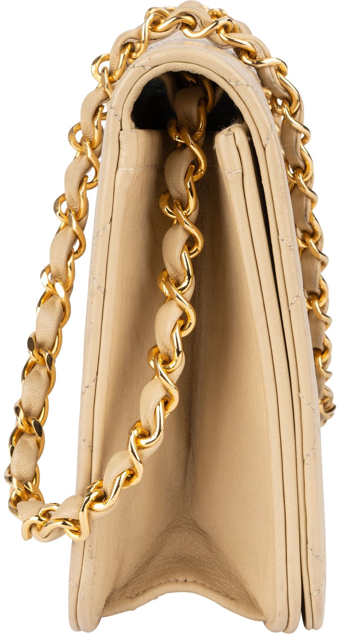 Chanel Chanel Quilted Lambskin 24K Gold Single Flap Shoulder Bag Beige