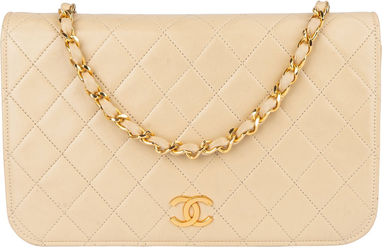 Chanel Chanel Quilted Lambskin 24K Gold Single Flap Shoulder Bag Beige
