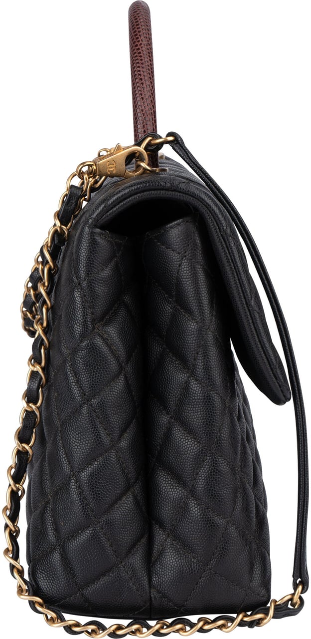 Chanel Chanel Lizard Quilted Caviar Leather CC Coco Top Handle Handbag Zwart