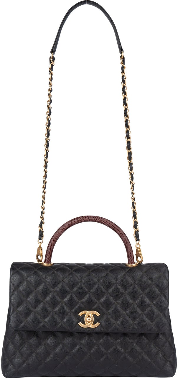 Chanel Chanel Lizard Quilted Caviar Leather CC Coco Top Handle Handbag Zwart