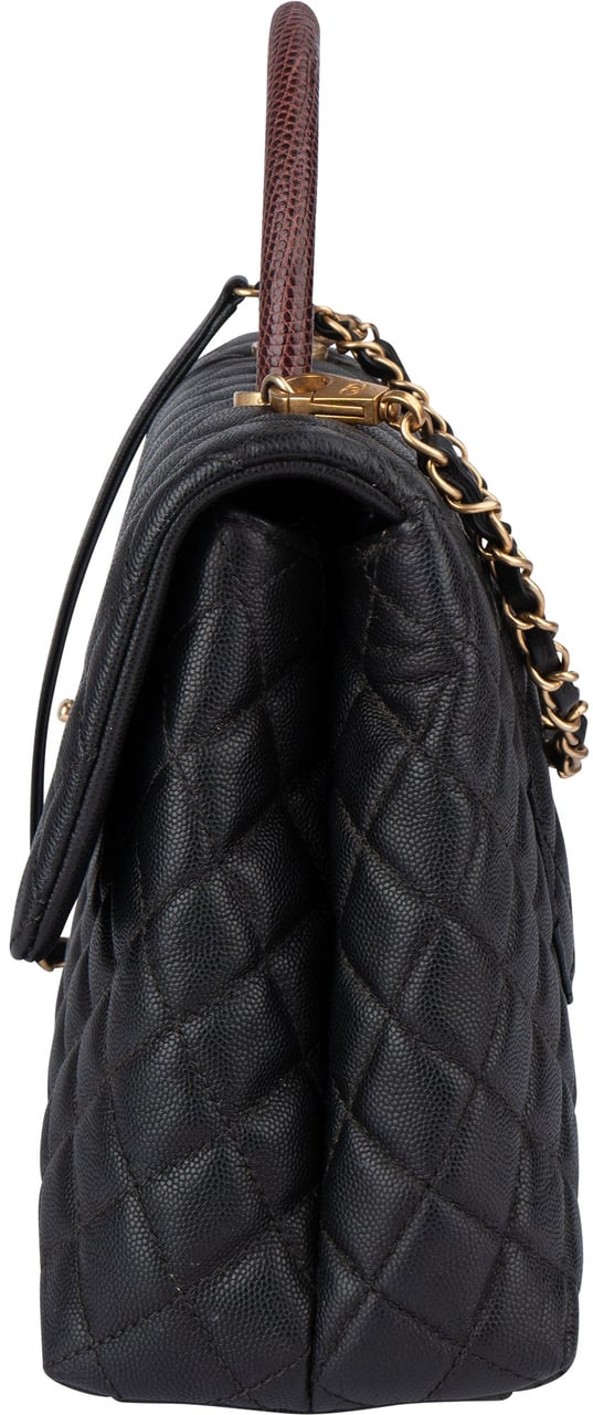 Chanel Chanel Lizard Quilted Caviar Leather CC Coco Top Handle Handbag Zwart