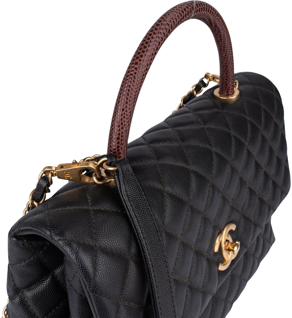 Chanel Chanel Lizard Quilted Caviar Leather CC Coco Top Handle Handbag Zwart