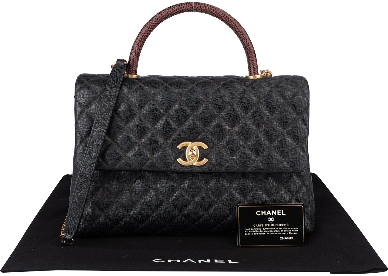 Chanel Chanel Lizard Quilted Caviar Leather CC Coco Top Handle Handbag Zwart