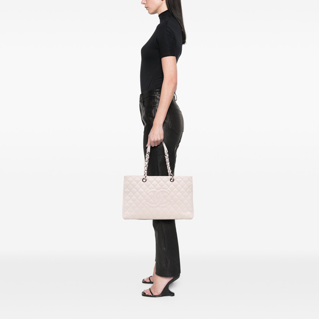 Chanel Caviar Grand Shopping Tote XL Wit