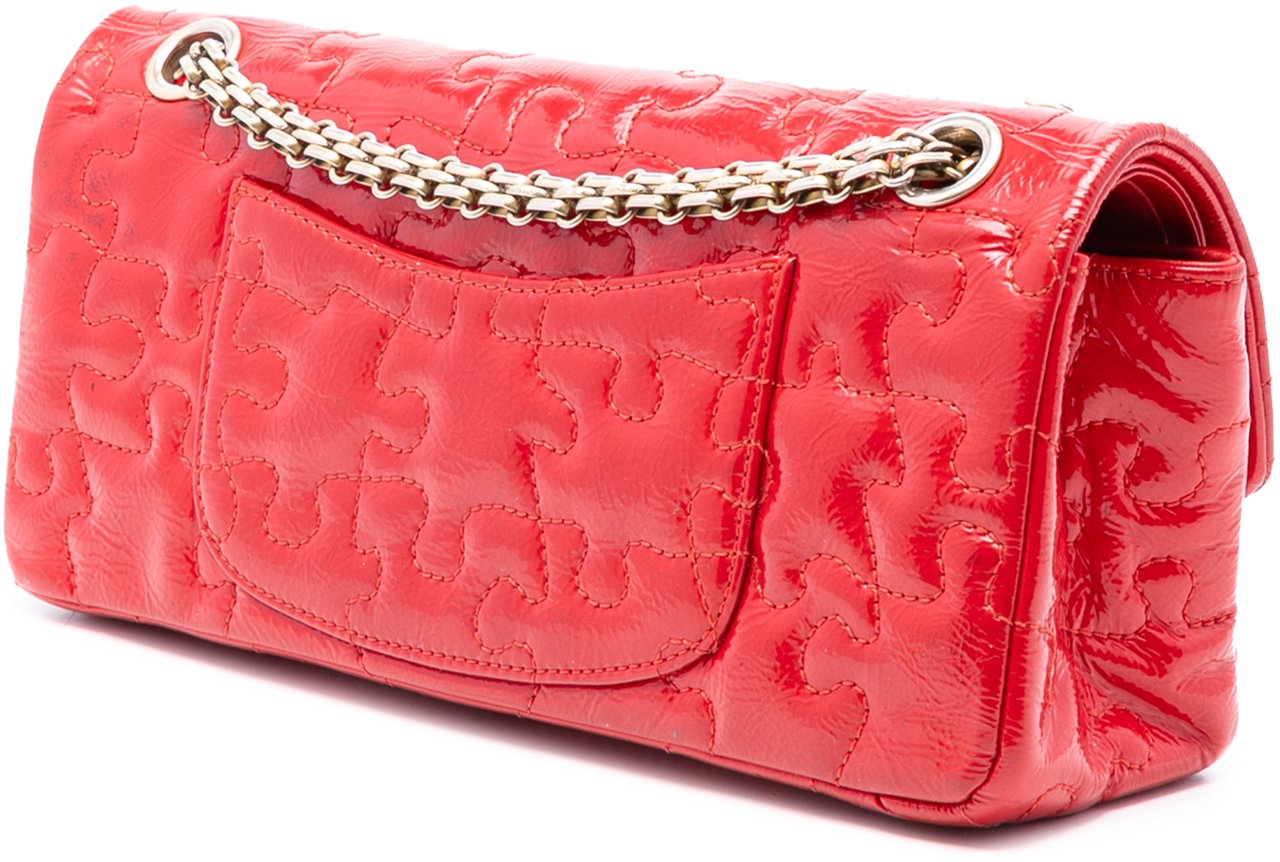 Chanel Reissue 2.55 Crackled Patent Puzzle East West Double Flap Rood