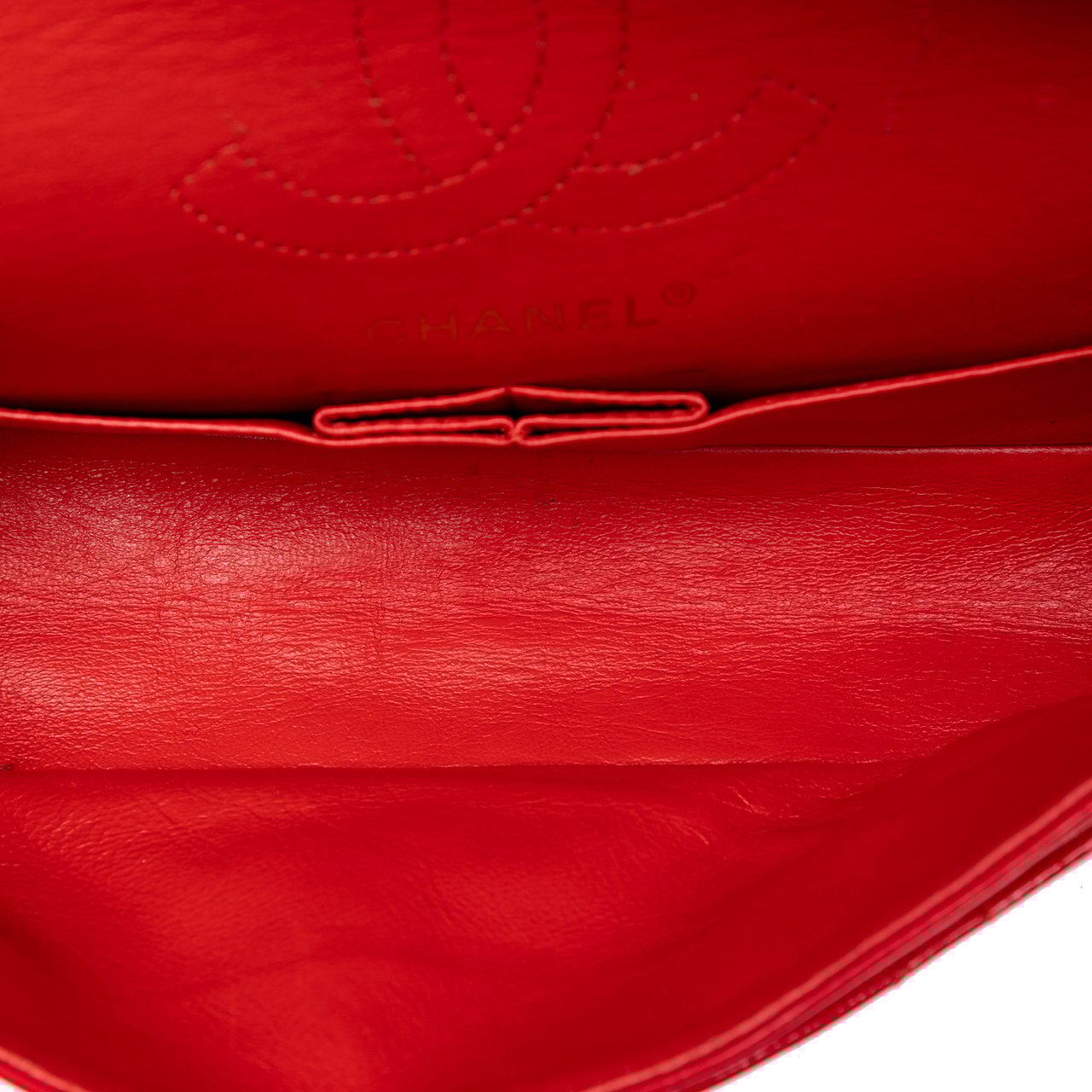 Chanel Reissue 2.55 Crackled Patent Puzzle East West Double Flap Rood