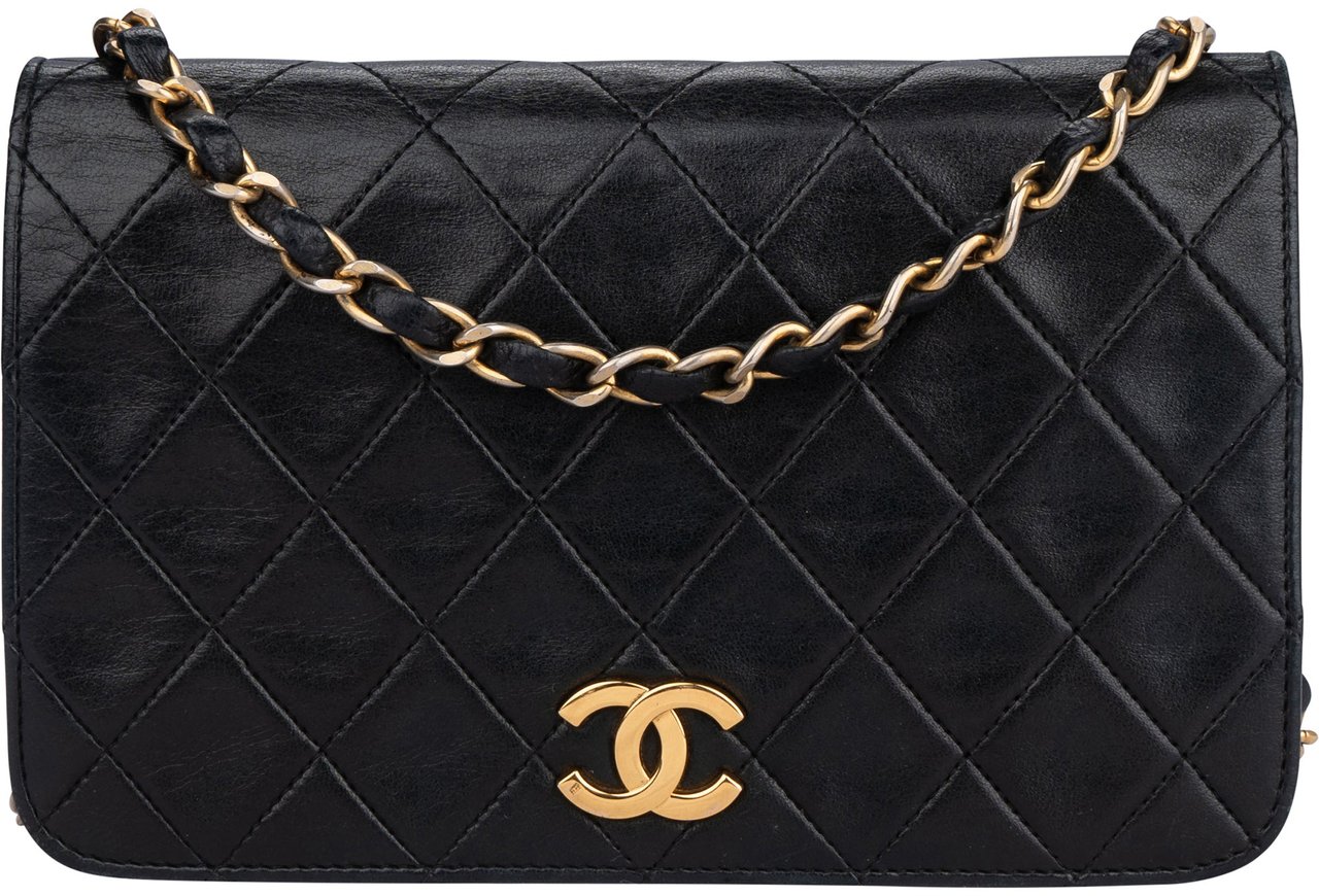 Chanel Chanel Quilted Lambskin 24K Gold Mini Single Flap Shoulder Bag Zwart