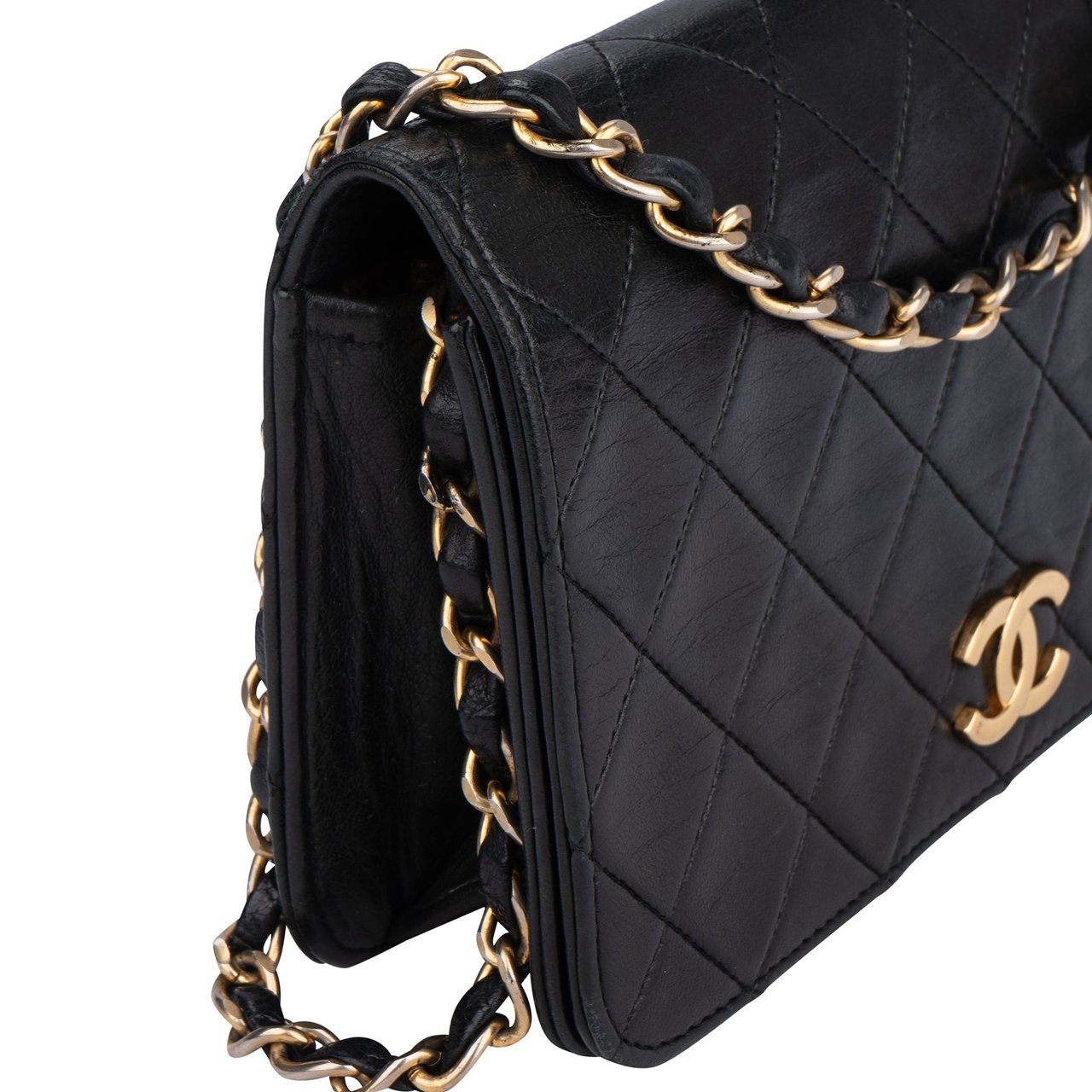 Chanel Chanel Quilted Lambskin 24K Gold Mini Single Flap Shoulder Bag Zwart