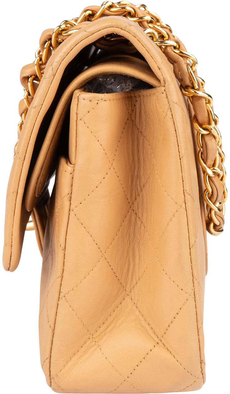 Chanel Chanel Quilted Lambskin 24K Gold Medium Double Flap Crossbody Bag Beige