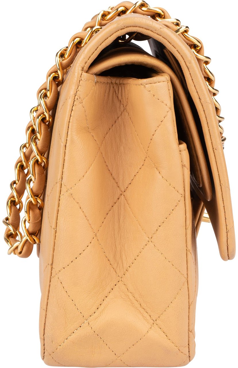 Chanel Chanel Quilted Lambskin 24K Gold Medium Double Flap Crossbody Bag Beige